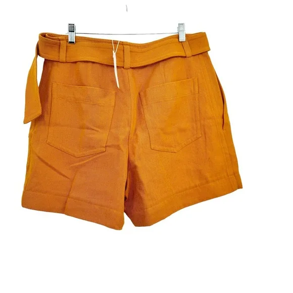 VINCE Women's Burnt Orange High Waist Belted Twill Pleated Shorts Size 12 NWT